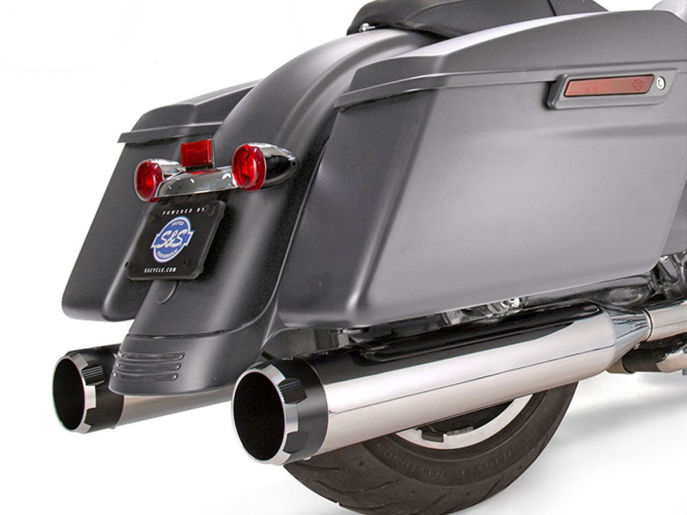 S&S Cycle SS550-0664 Mk45 4.5" Slip-On Mufflers Chrome w/Black Thruster End Caps for Touring 17-Up