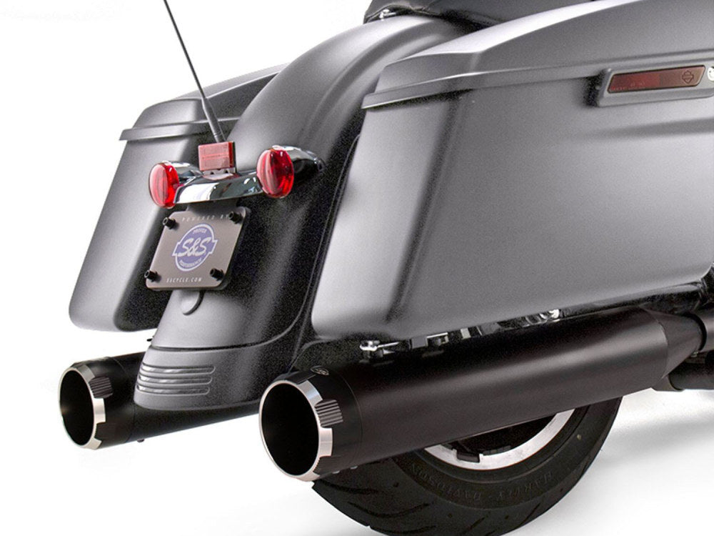 S&S Cycle SS550-0666 Mk45 4.5" Slip-On Mufflers Black w/Black Thruster End Caps for Touring 17-Up