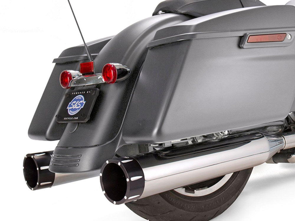 S&S Cycle SS550-0668 Mk45 4.5" Slip-On Mufflers Chrome w/Black Tracer End Caps for Touring 17-Up