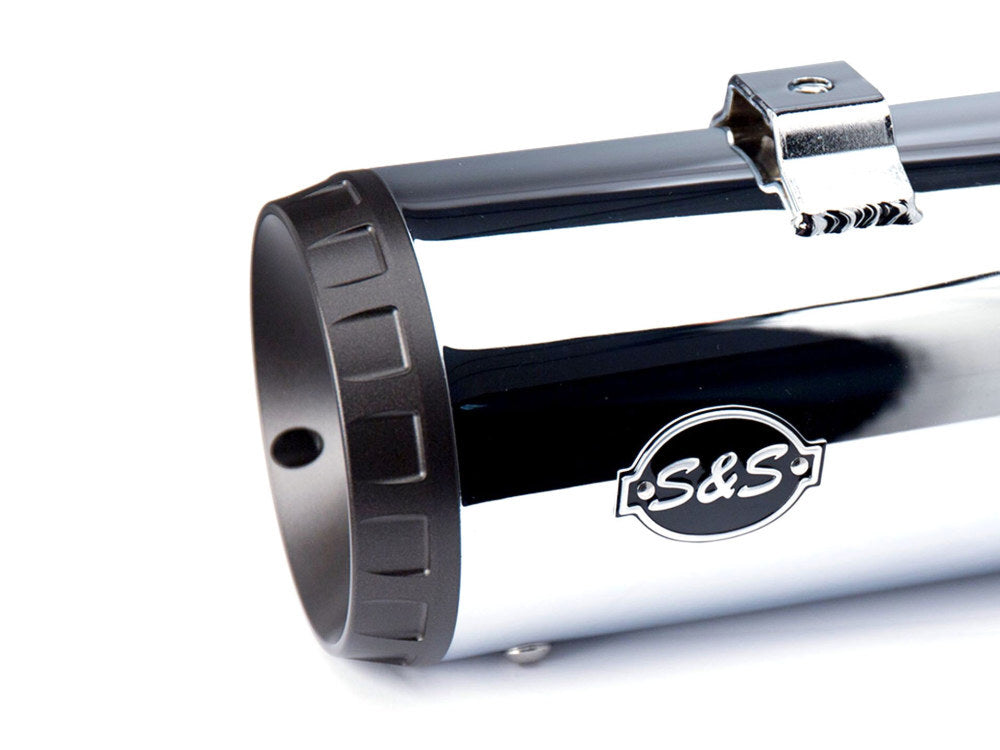 S&S Cycle SS550-0689 Grand National 4" Slip-On Mufflers Chrome w/Black End Caps for Touring 95-16/Trike 17-20