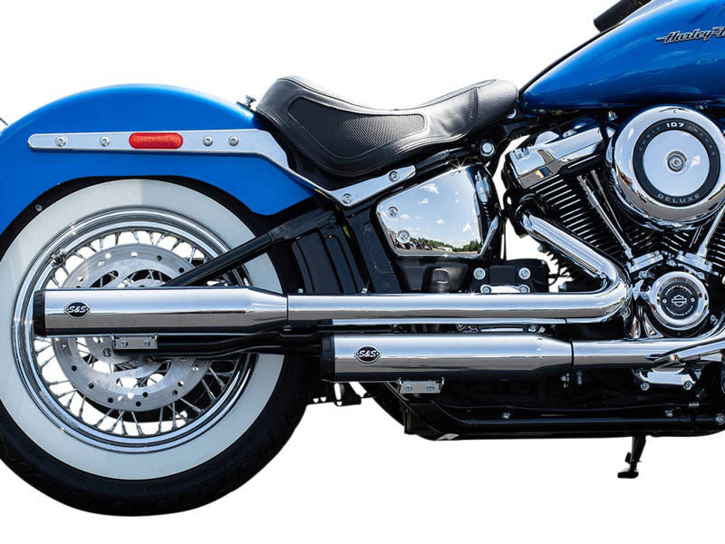 S&S Cycle SS550-0740 Grand National 3.5" Slip-On Mufflers Chrome w/Black End Caps for Softail Deluxe/Heritage Softail Classic 18-Up