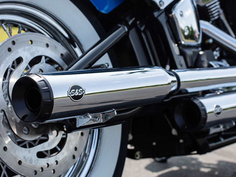 S&S Cycle SS550-0740 Grand National 3.5" Slip-On Mufflers Chrome w/Black End Caps for Softail Deluxe/Heritage Softail Classic 18-Up