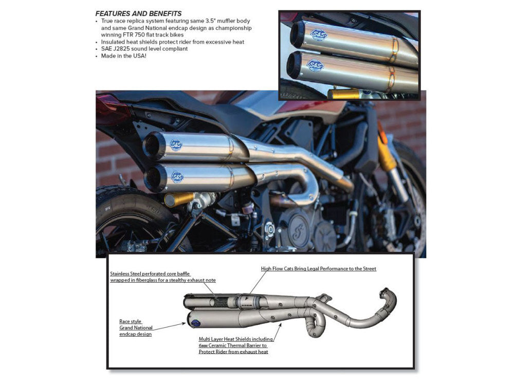 S&S Cycle SS550-0950 Grand National 2-2 High Exhaust Stainless Steel for Indian FTR1200 19-Up