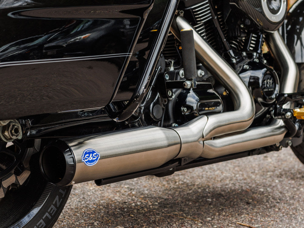 S&S Cycle SS550-1107 Qualifier 2-1 Exhaust Stainless Steel w/Black End Cap for Touring 17-Up