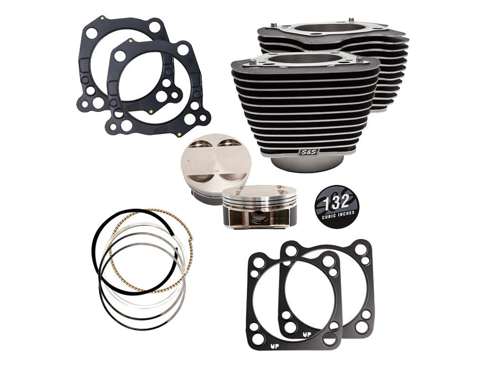 S&S Cycle SS910-0847 132ci Big Bore Kit Black Granite w/Highlighted Fins for CVO Milwaukee-Eight Touring 17-Up/Softail 18-Up w/117ci Engine