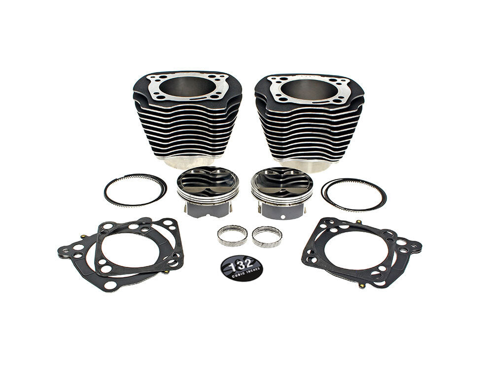 S&S Cycle SS910-1008A 132ci Big Bore Kit w/Highlighted Fins & Mid Level Compression Black for Harley-Davidson Milwaukee-Eight 17-Up w/114Ci or 117Ci Engine