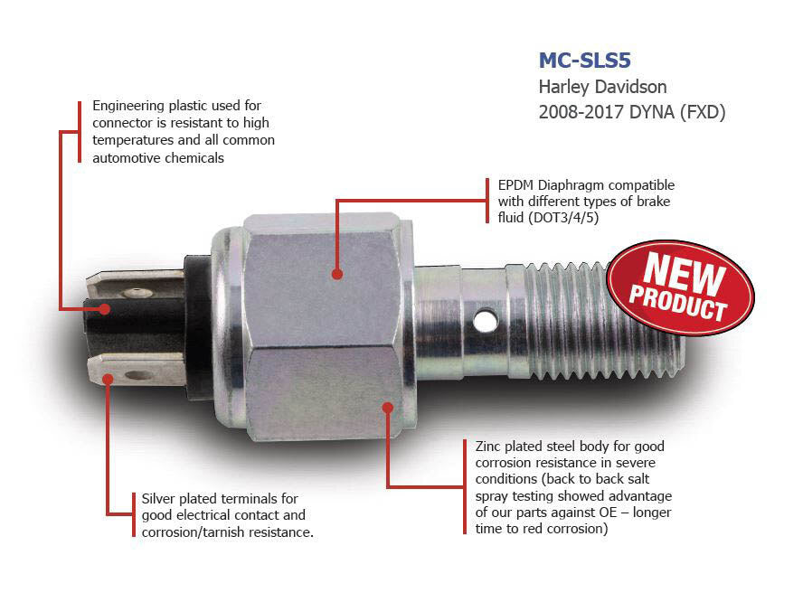 Standard Motorcycle Products STD-MC-SLS5 Rear Brake Switch for Dyna 08-17