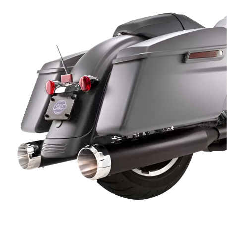 S&S Cycle SS-550-0667 MK45 Touring Mufflers Black/Chrome w/Thruster End Caps for H-D Touring 17-Up Models