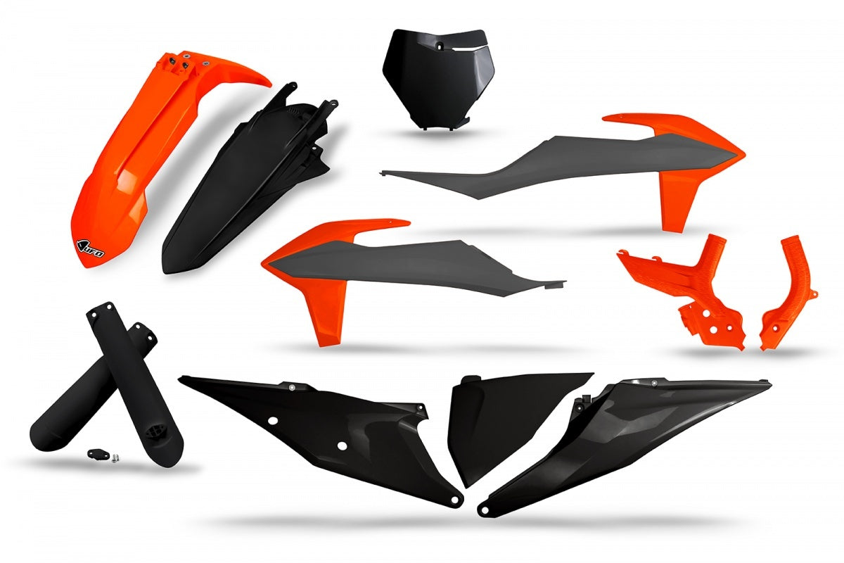 UFO Plastics Kit Orange/Grey/Black w/Fork Sliders & Frame Guards for KTM SX 125/150/250/SX-F 250/350/450 19-22