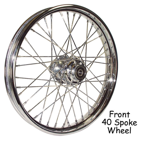 V-Factor VF-51634 19" x 2.50" Front 40 Spoke Cross Laced Wheel Chrome for Narrow Glide Dyna 91-99/FXR 84-94/Sportster 84-99