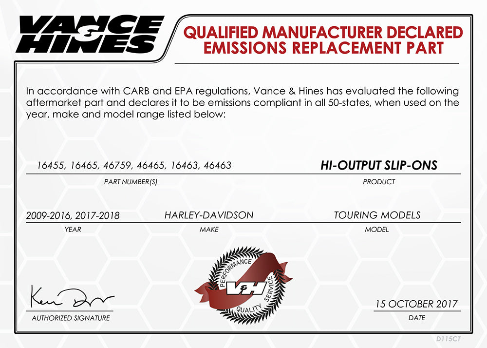 Vance & Hines V16463 Hi-Output Slip-On Mufflers for Touring 2017