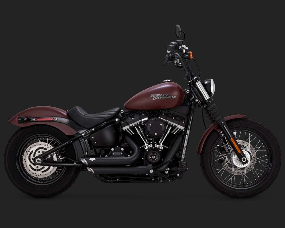 Vance & Hines V47333 Shortshots Staggered Exhaust Black for Softail 18-Up (excludes Fatboy/Breakout)