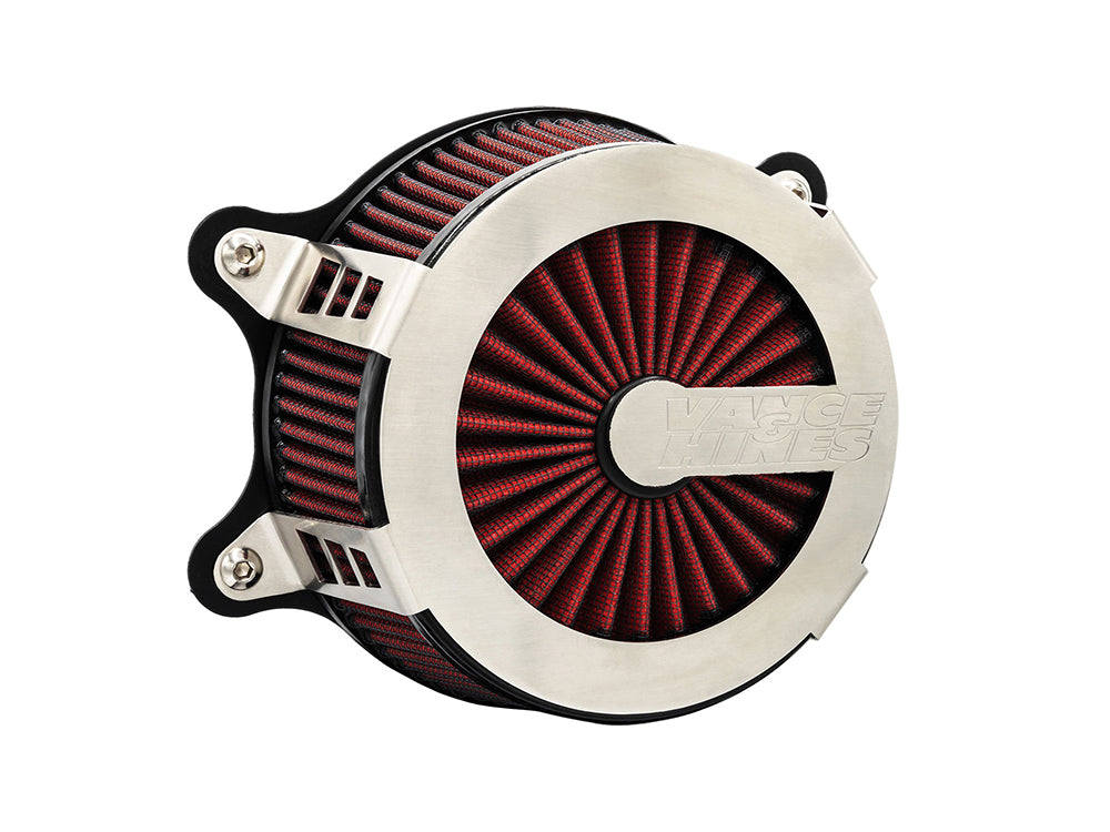 Vance & Hines VH-70367 VO2 Cage Fighter Air Cleaner Kit Brushed Stainless Steel for Twin Cam 99-17 w/CV Carb or Cable Operated Delphi EFI