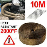 Exhaust Wrap Gold Heat Wrap 2" Wide x 30Ft (10m) Roll with 4 Locking Ties Universal Use