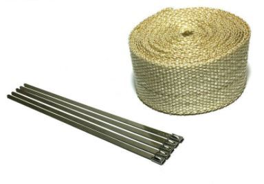 Exhaust Wrap Beige/Yellow Heat Wrap 2" Wide x 30Ft (10m) Roll with 4 Locking Ties Universal Use