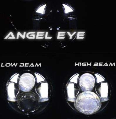 Headlight 45w 5 3/4" LED Daymarker Style Chrome Face Angel Eye Parker Suit Most H-D, Street 500 & Indian Scout Sale 1/2 Price Special till sold out