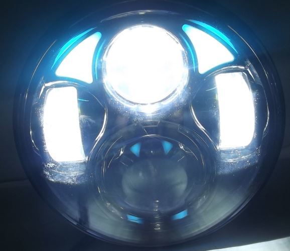 Headlight 45w 5 3/4" LED Daymarker Style Chrome Face Angel Eye Parker Suit Most H-D, Street 500 & Indian Scout Sale 1/2 Price Special till sold out