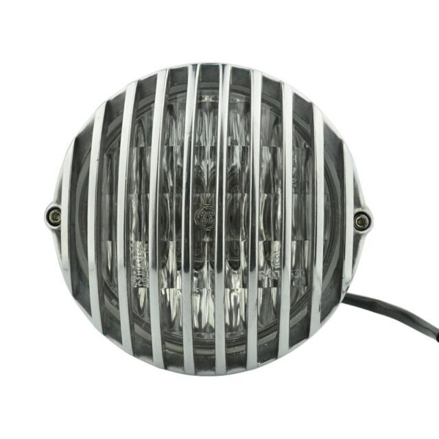 Headlight 4.5" Style E Marked Black with Chrome & Black Grill Old School Bobber Style [INTERNAL]