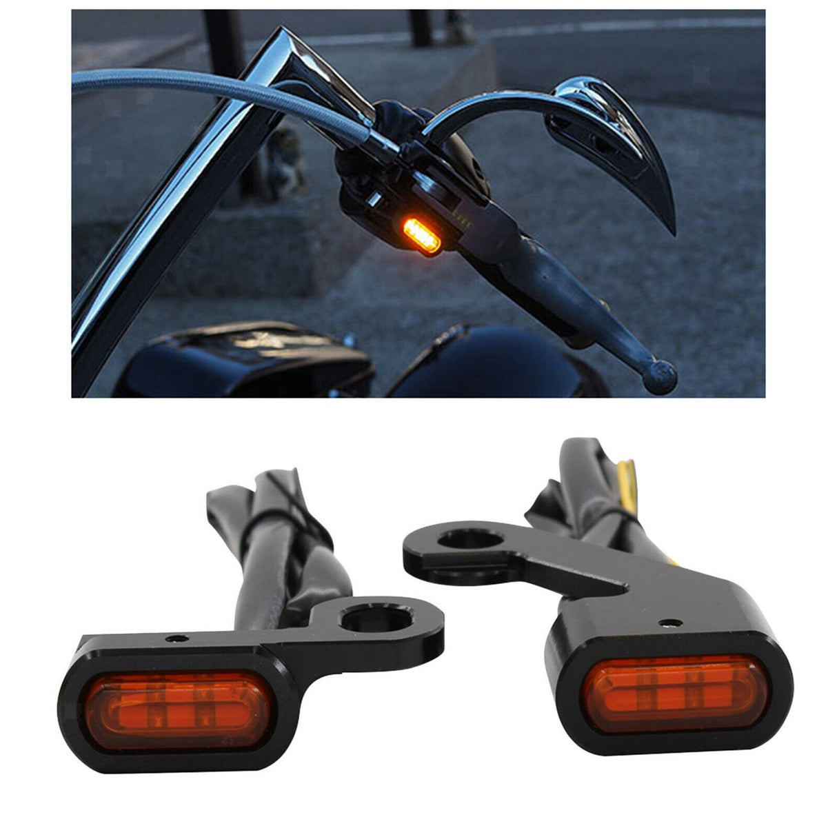 Twin Power Universal Billet Under Control Turn Signals Black with Amber Lens Fits Sportster 2004-Later Models