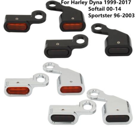 Twin Power Under Perch Turn Signals Chrome w/Amber Lens for Softail 84-14 Dyna 91-17 Sportster 82-03 (E Marked)