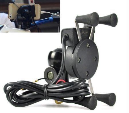 Twin Power X-Grip 3.5-6 Inch Motorcycle Bike Handlebar Cell Phone Mount Holder with USB Charger [INTERNAL]