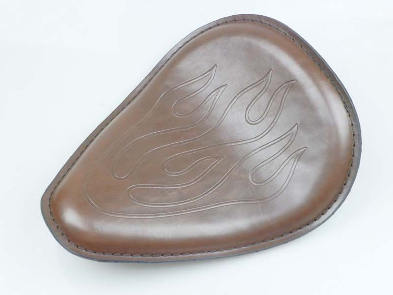Twin Power Seat Combo Small Size Brown Leather Solo Seat with Flame and with Chrome Spring set