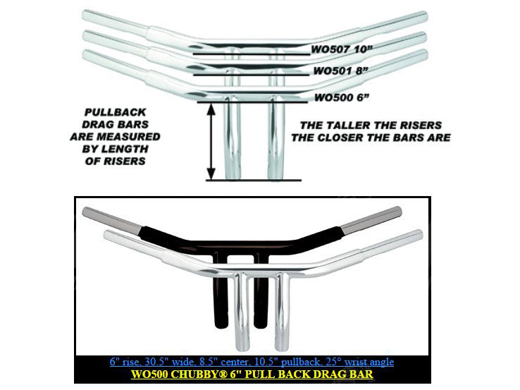 Wild 1 Inc WO500 6" x 1-1/4" Chubby Drag T-Bar Handlebar Chrome