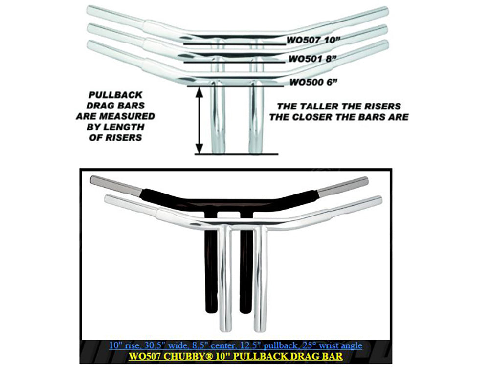 Wild 1 Inc WO507 10" x 1-1/4" Chubby Drag T-Bar Handlebar Chrome