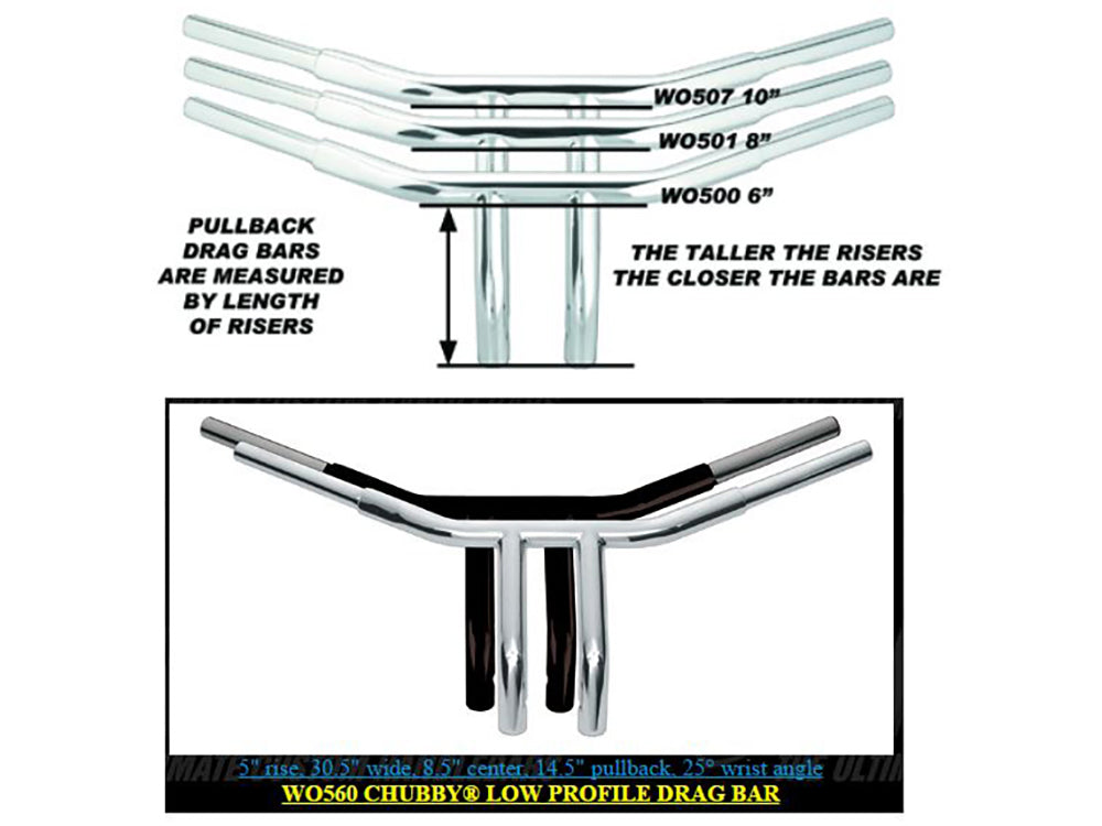 Wild 1 Inc WO560 5" x 1-1/4" Chubby Low Profile Drag T-Bar Chrome