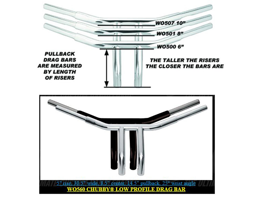 Wild 1 Inc WO562 8" x 1-1/4" Chubby Chopper T-Bar Handlebar Chrome