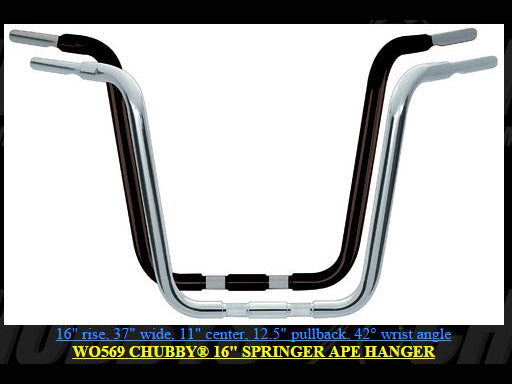 Wild 1 Inc WO569 16" x 1-1/4" Chubby Ape Hanger Handlebar Chrome for OEM Softail Springer 88-09