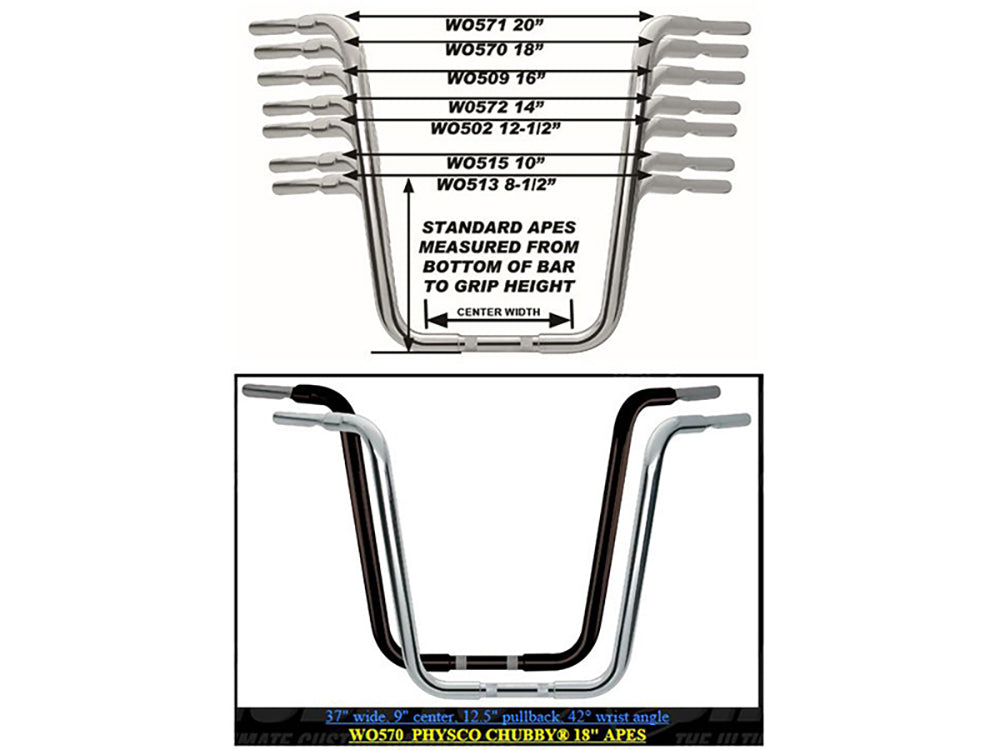 Wild 1 Inc WO570 18" x 1-1/4" Chubby Ape Hanger Handlebar Chrome