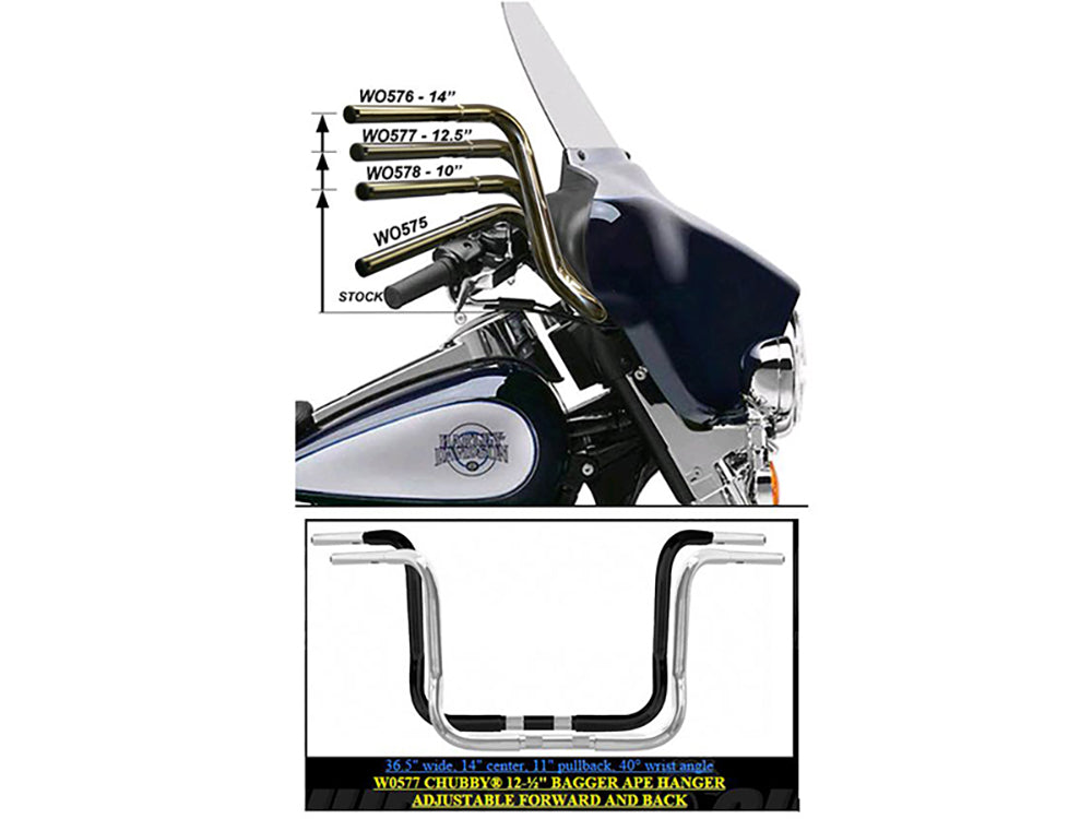 Wild 1 Inc WO578 10" x 1-1/4" Chuppy Bagger Ape Handlebar Chrome for Ultra/Street Glide 96-Up