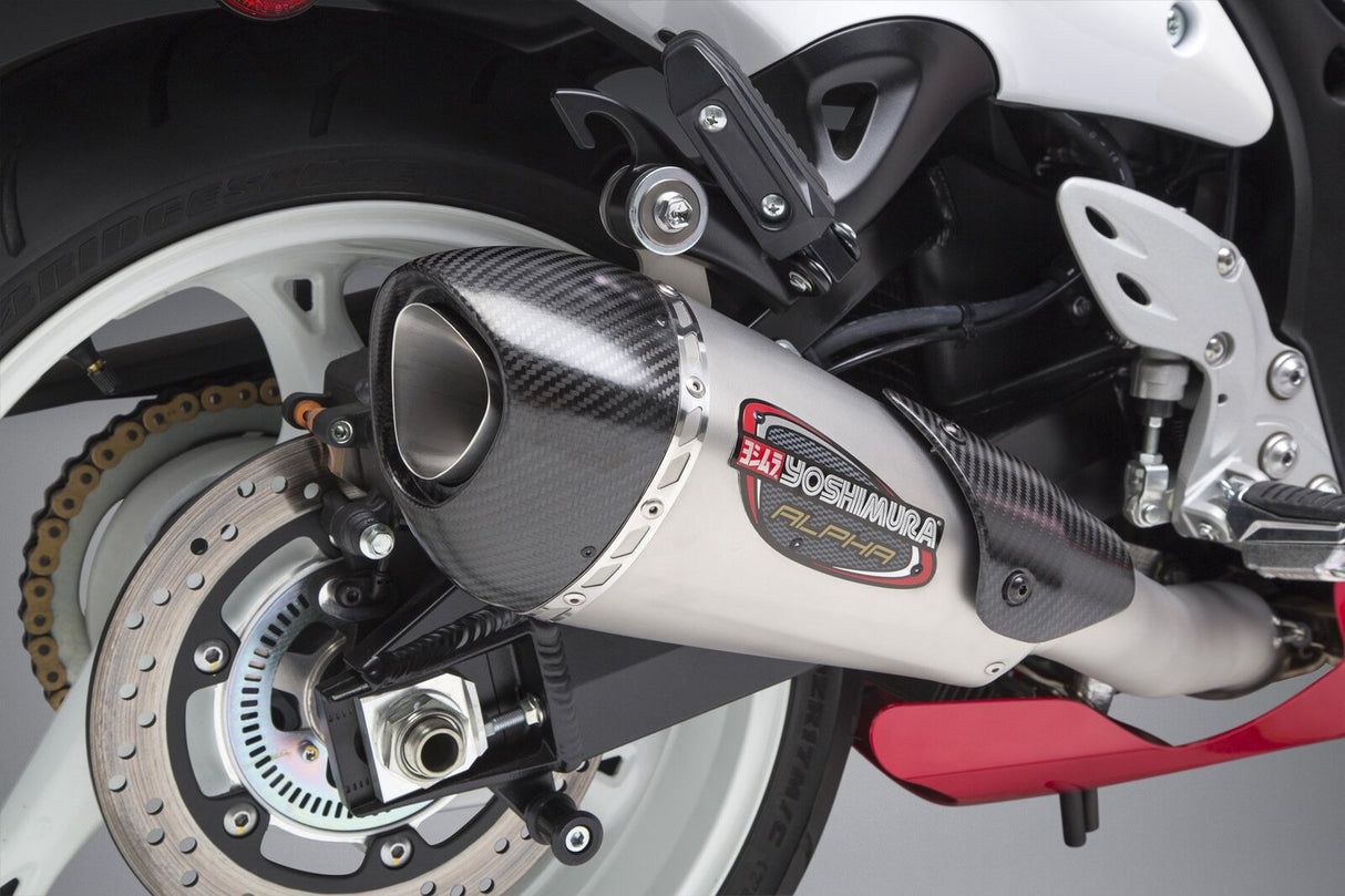 Yoshimura Alpha T Race Stainless Works Finish Full Exhaust System w/Carbon Sleeve/Carbon End Cap for Suzuki Hayabusa 08-20