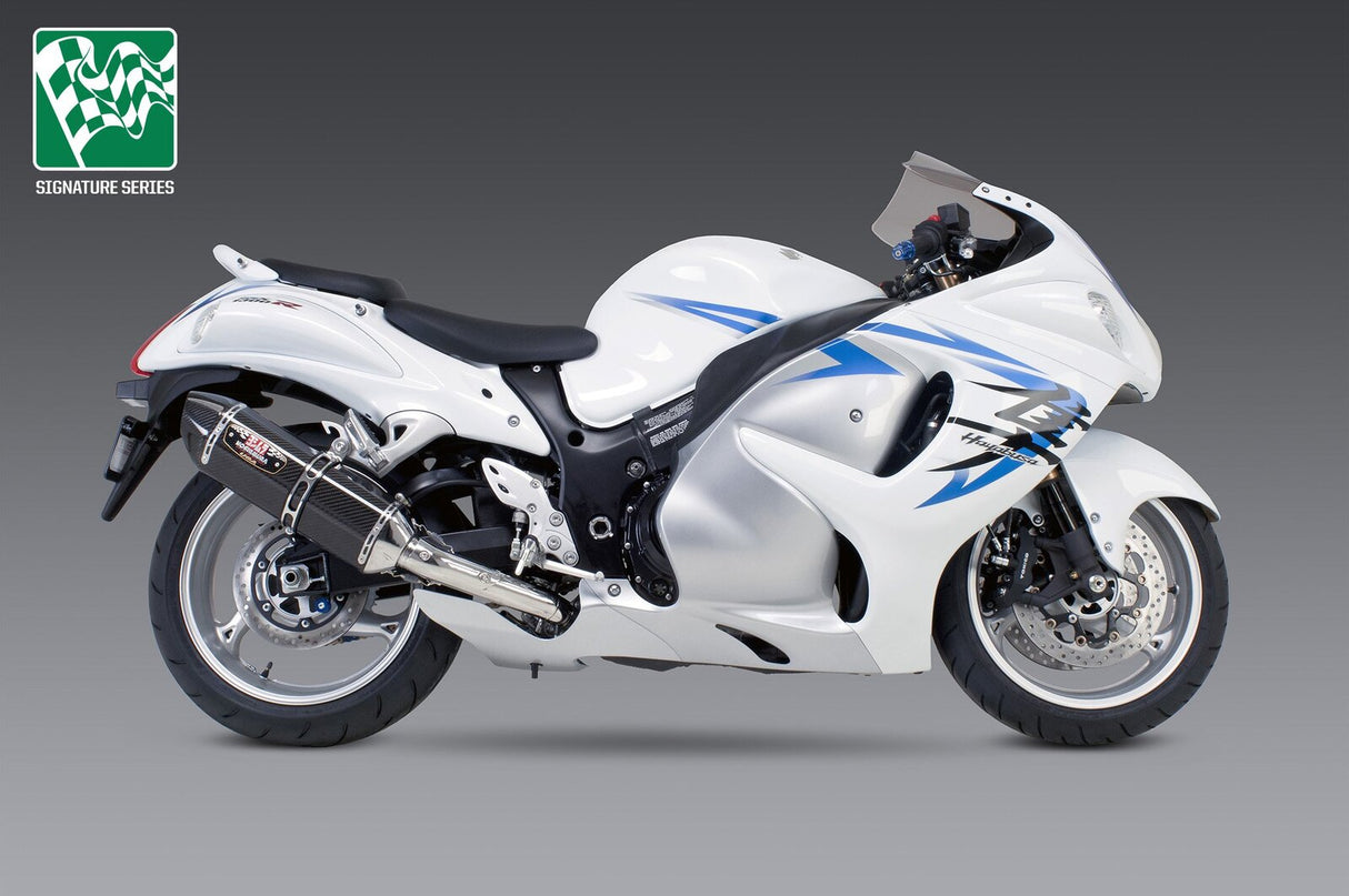 Yoshimura R-77 Signature Stainless Dual Slip-On Mufflers w/Carbon Sleeve/Carbon End Cap for Suzuki Hayabusa 08-20