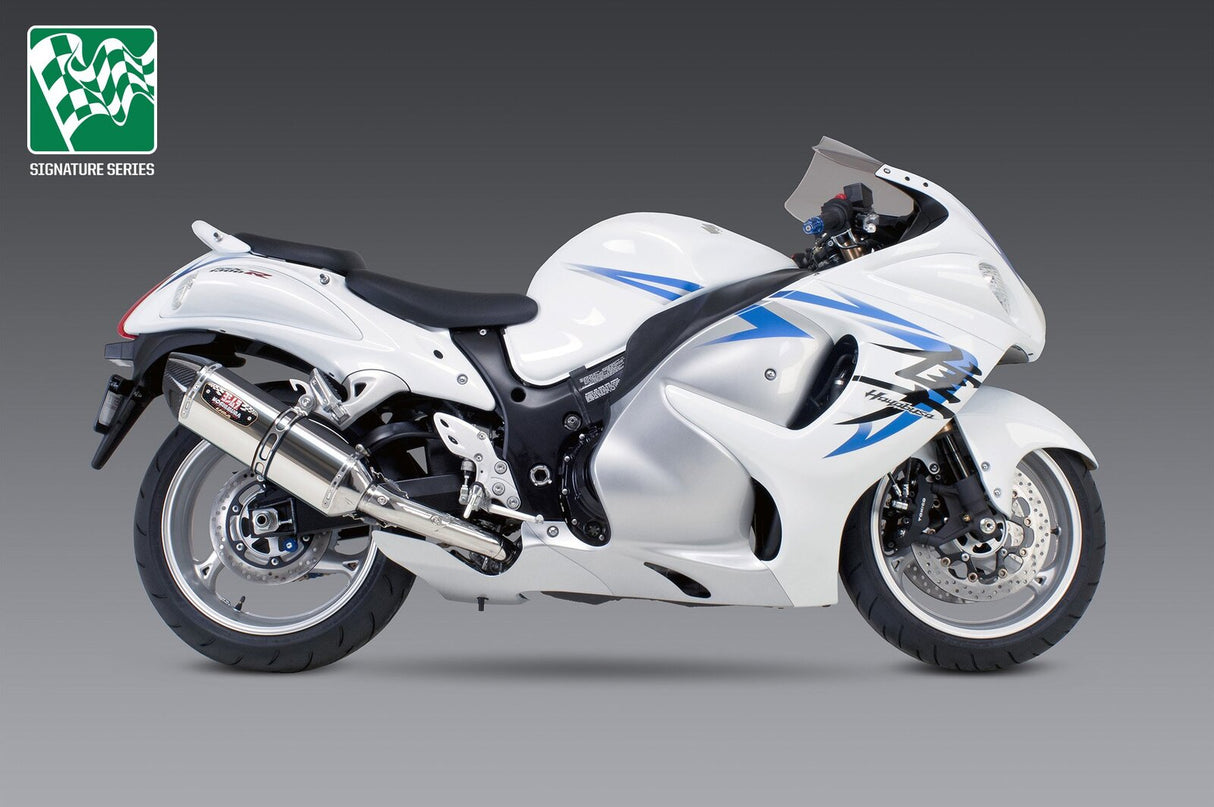 Yoshimura R-77 Signature Stainless Dual Slip-On Mufflers w/Stainless Sleeve/Carbon End Cap for Suzuki Hayabusa 08-20