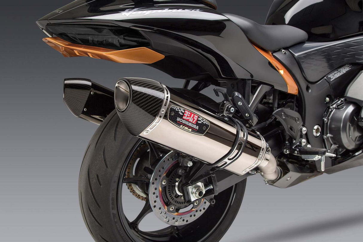 Yoshimura R-77 Race Stainless Dual Slip-On Mufflers w/Stainless Sleeve/Carbon End Cap for Suzuki Hayabusa 22-23