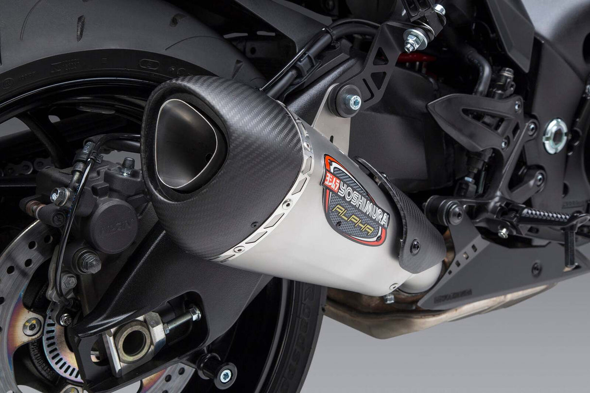 Yoshimura Alpha T Street Stainless Works Finish Slip-On Muffler w/Stainless Sleeve/Carbon End Cap for Suzuki Katana 2020