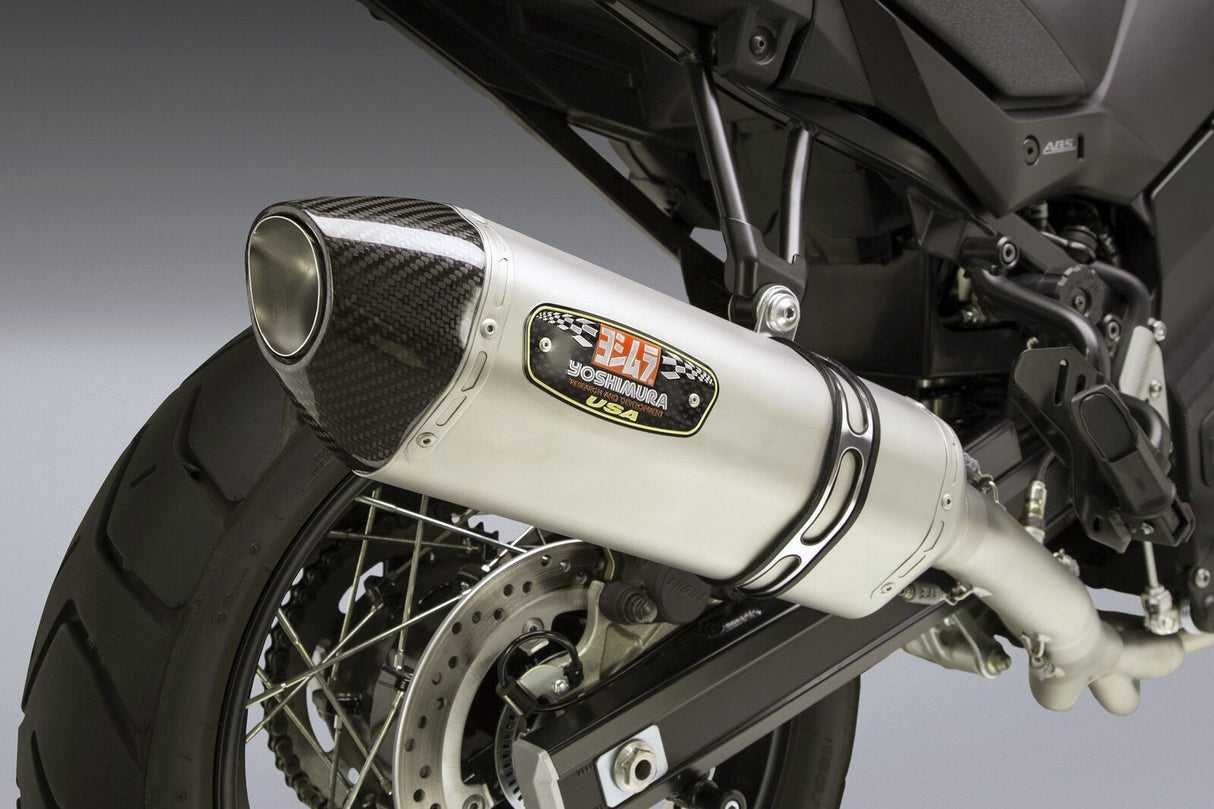 Yoshimura R-77 Race Stainless Works Finish 3/4 Slip-On Muffler w/Stainless Sleeve/Carbon End Cap for Suzuki V-Strom 650 17-20