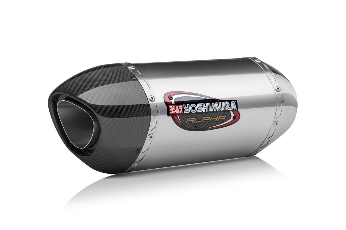 Yoshimura Alpha Signature Stainless Slip-On Muffler w/Stainless Sleeve/Carbon End Cap for Suzuki GSX-S750/Z 15-16