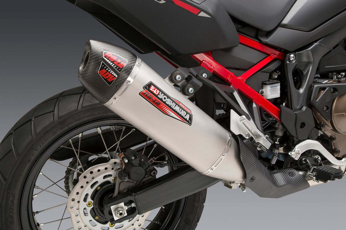 Yoshimura RS-12 Street Stainless Works Finish Slip-On Muffler w/Stainless Sleeve/Carbon End Cap for Honda Africa Twin 20-22