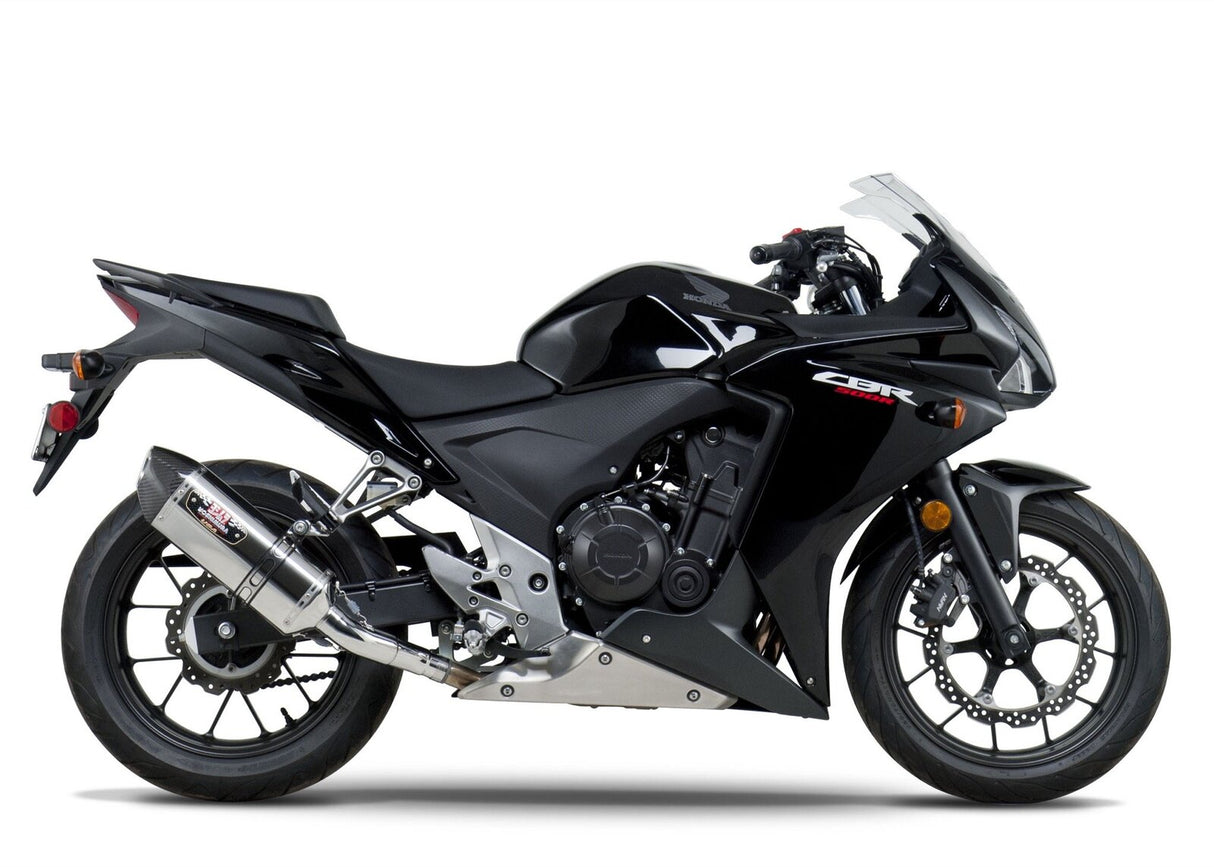 Yoshimura R-77 Street Stainless Slip-On Muffler w/Stainless Sleeve/Carbon End Cap for Honda CBR500R/CB500F 13-15