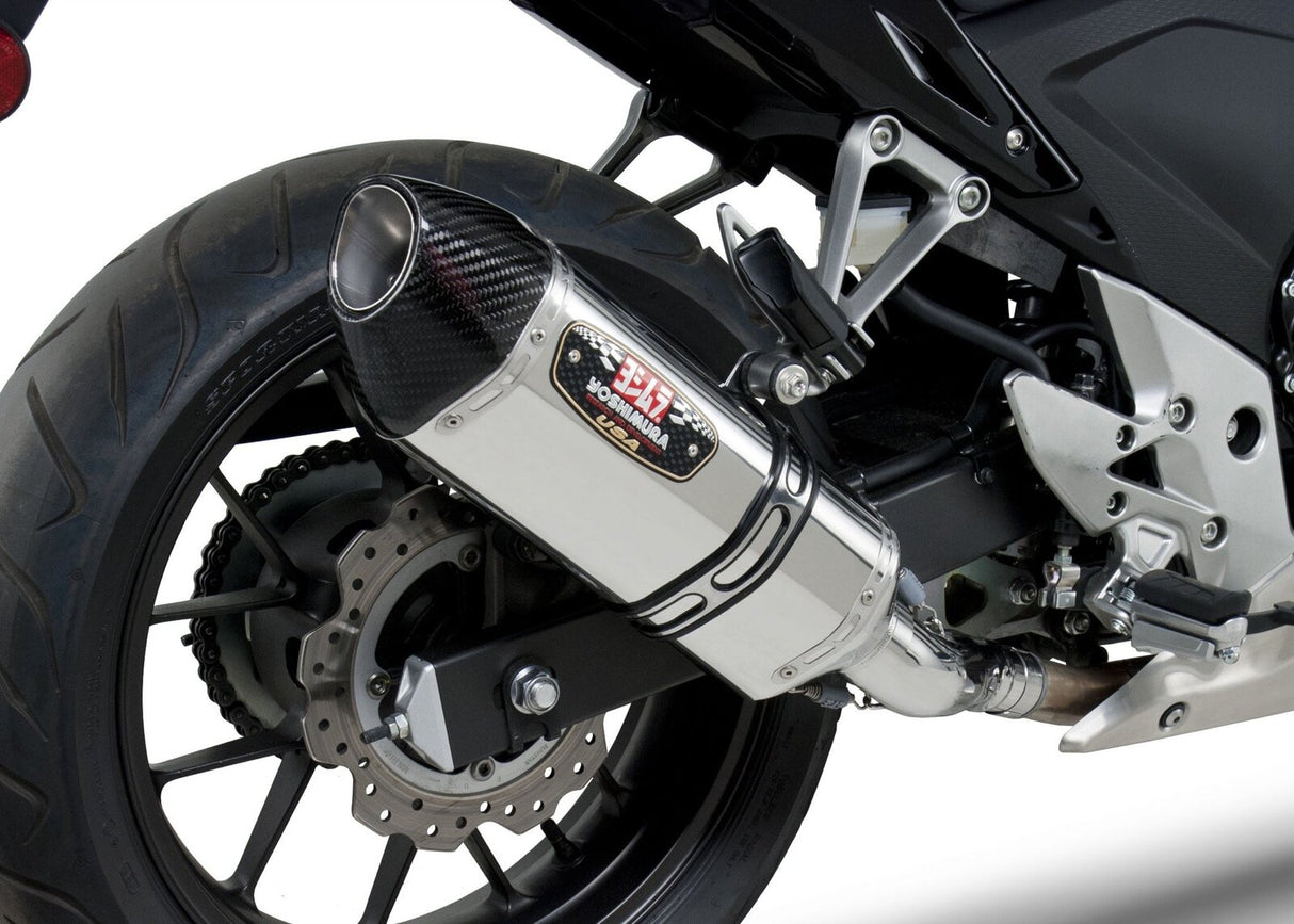 Yoshimura R-77 Street Stainless Slip-On Muffler w/Stainless Sleeve/Carbon End Cap for Honda CBR500R/CB500F 13-15