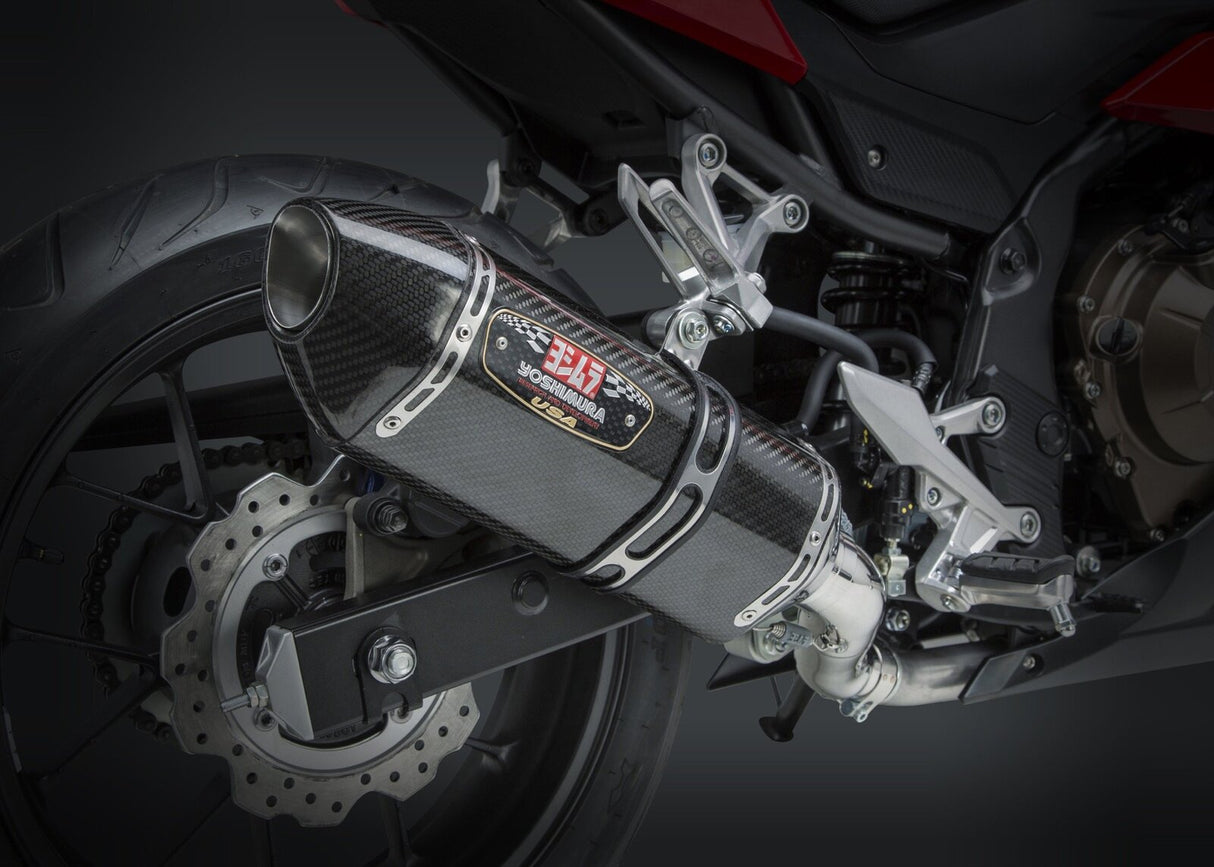 Yoshimura R-77 Signature Stainless Slip-On Muffler w/Carbon Sleeve/Carbon End Cap for Honda CBR500R 16-18/CB500F 16-18