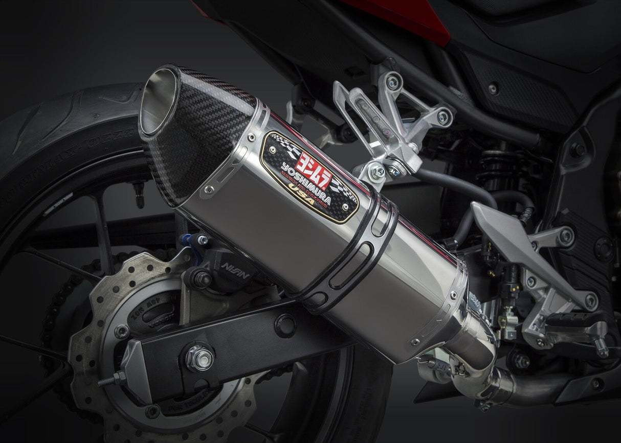 Yoshimura R-77 Signature Stainless Slip-On Muffler w/Stainless Sleeve/Carbon End Cap for Honda CBR500R 16-18/CB500F 16-18