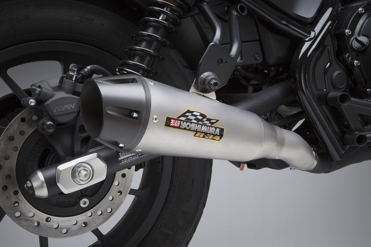 Yoshimura R-34 Street Stainless Slip-On Muffler w/Stainless Sleeve/Aluminium End Cap for Honda Rebel 500 17-19