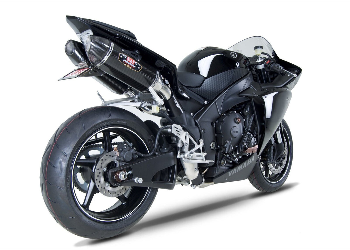 Yoshimura R-77 Street Stainless Dual Slip-On Mufflers w/Carbon Sleeve/Carbon End Cap for Yamaha YZF-R1 09-14