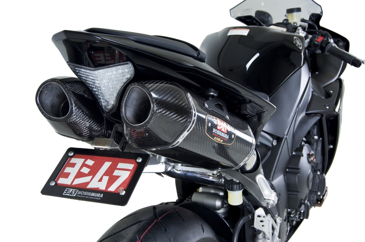 Yoshimura R-77 Street Stainless Dual Slip-On Mufflers w/Carbon Sleeve/Carbon End Cap for Yamaha YZF-R1 09-14