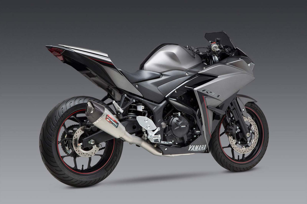 Yoshimura AT2 Race Stainless Works Finish Full Exhaust System w/Stainless Sleeve/Carbon End Cap for Yamaha YZF-R3 15-21