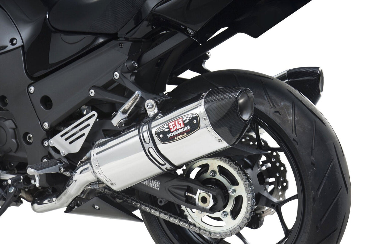 Yoshimura R-77 Race Stainless Dual Slip-On Mufflers w/Stainless Sleeve/Carbon End Cap for Kawasaki Ninja ZX-14R 12-20